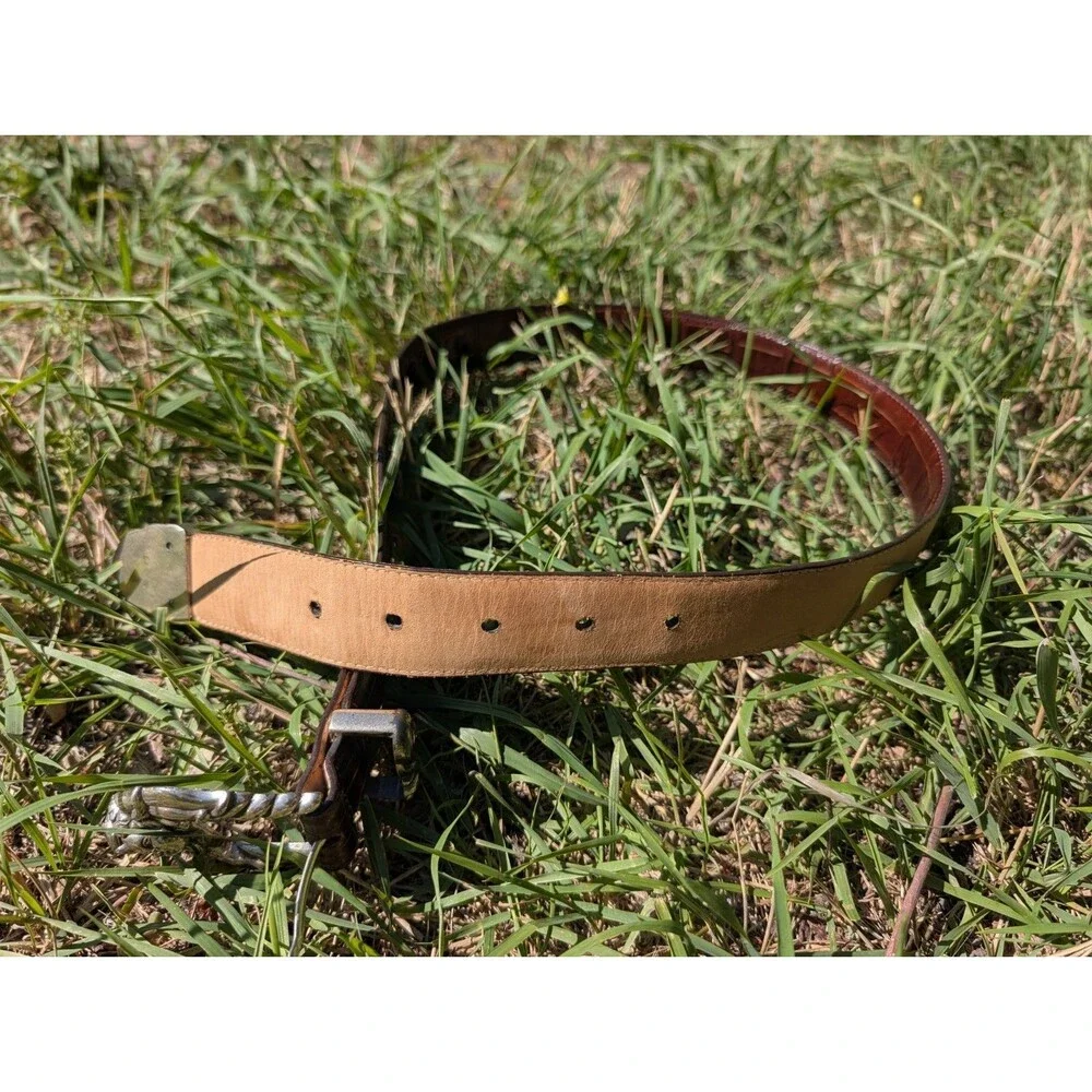 Brighton Vintage 1995 Cupid Angel Brown Croc Leather Women's Belt Size Medium